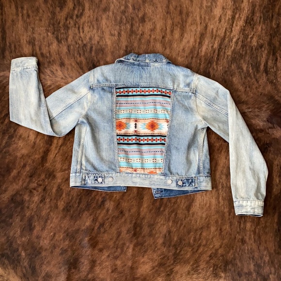 Custom Aztec Print Jean Jacket size: Small/Medium - Picture 1 of 3